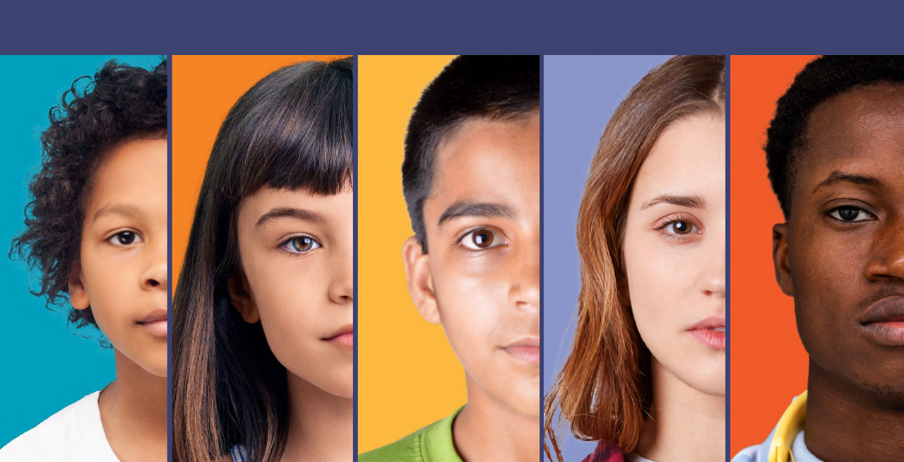 kids faces on blue background