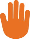 Orange hand icon in a 