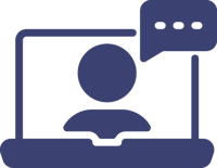 icon of person on computer with chat bubble