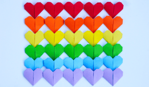 several rows of multi-colored hearts