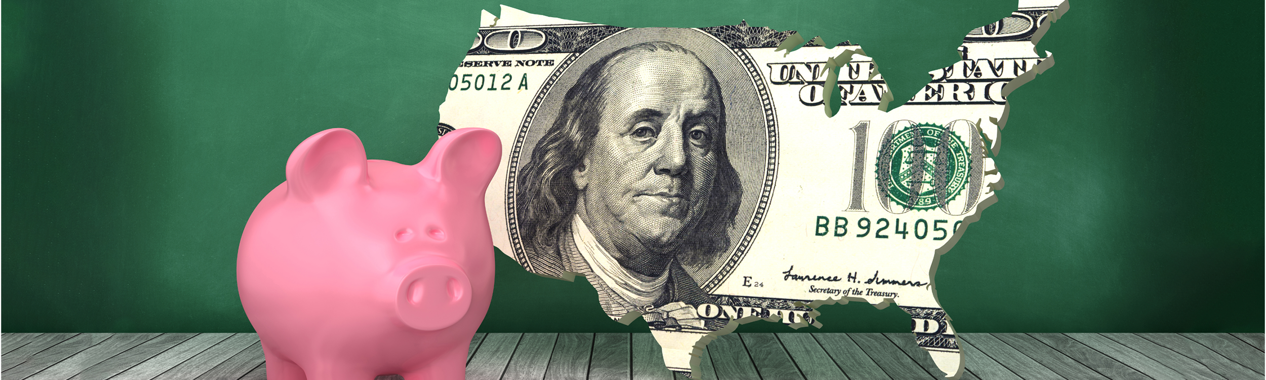 Education funding; piggy bank with money
