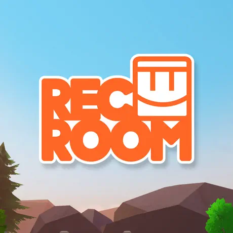 recroom logo orange font on blue background